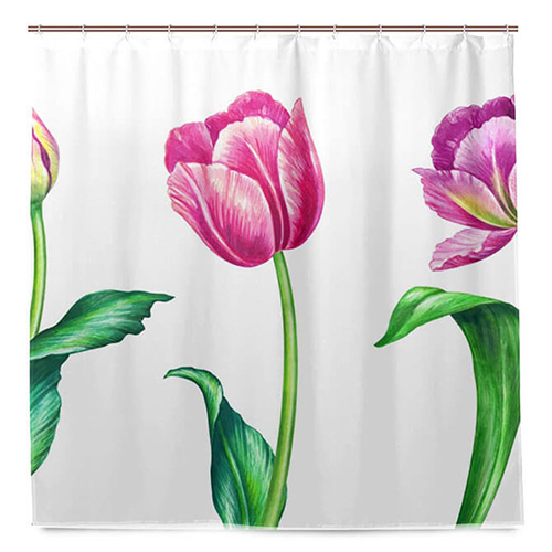 Watercolor Tulips Bath Curtains