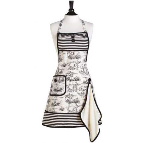 White Kitchen Apron with Black Stripe