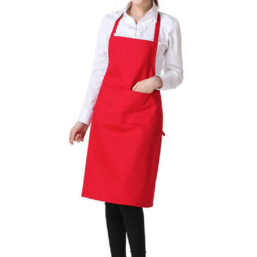 Red Plain Kitchen Apron with Pocket